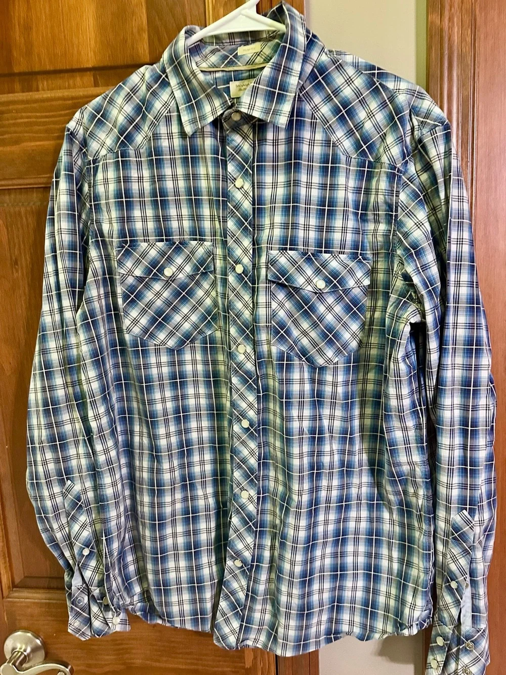 Banana Republic Men's Blue and White Plaid Button-Down Shirt
